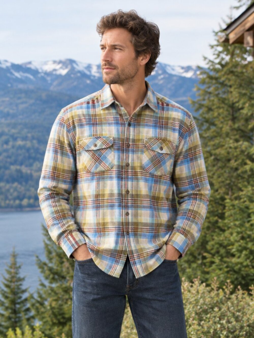 Pendleton Burnside Flannel Shirt Men's Medium Blue Yellow Plaid